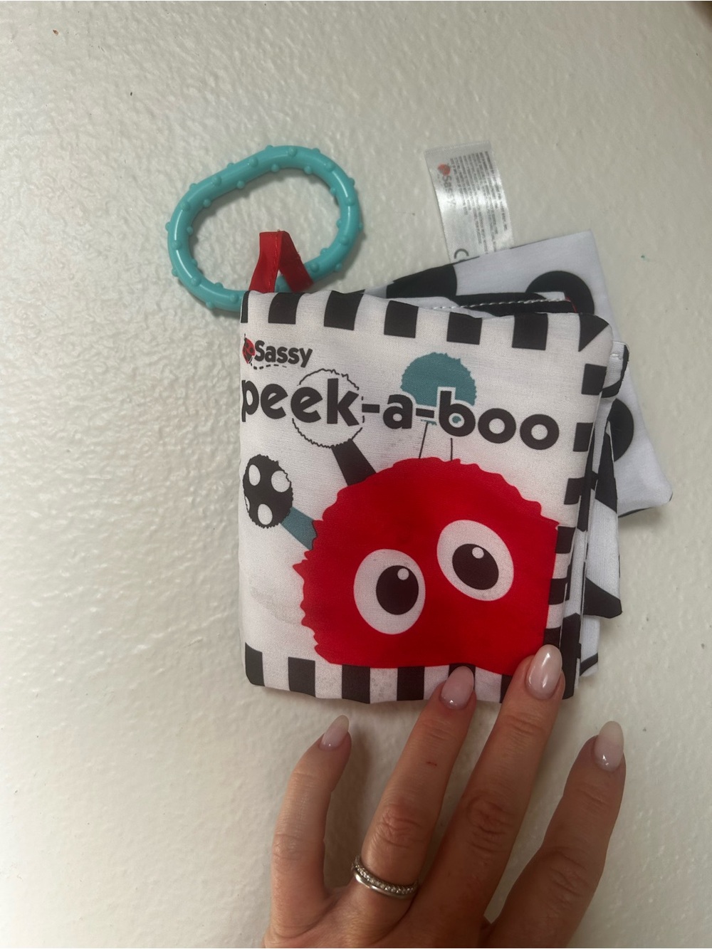Sassy Peek-A-Boo Baby Activity Book Black White Red Sensory Crinkle Toy